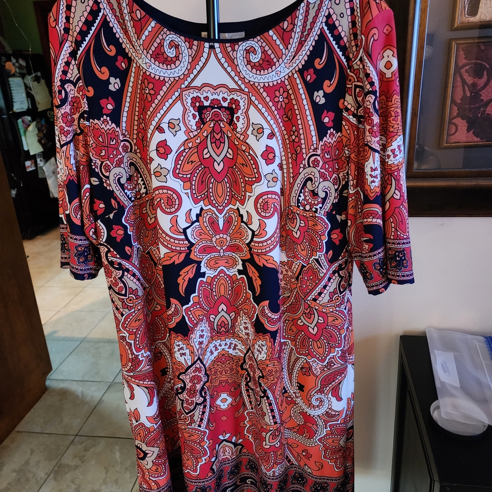 Asymmetrical Paisley Print Dress in Red Multi